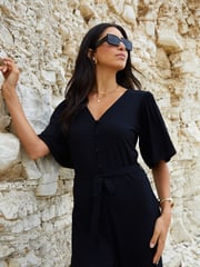 Threadbare Black Jersey Flutter Sleeve Belted Jumpsuit - Image 4 of 4