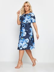 Yours Curve Blue LONDON Scoop Neck Skater Dress - Image 1 of 4