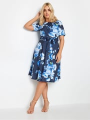 Yours Curve Blue LONDON Scoop Neck Skater Dress - Image 2 of 4