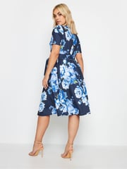 Yours Curve Blue LONDON Scoop Neck Skater Dress - Image 3 of 4