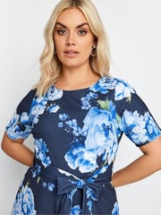 Yours Curve Blue LONDON Scoop Neck Skater Dress - Image 4 of 4