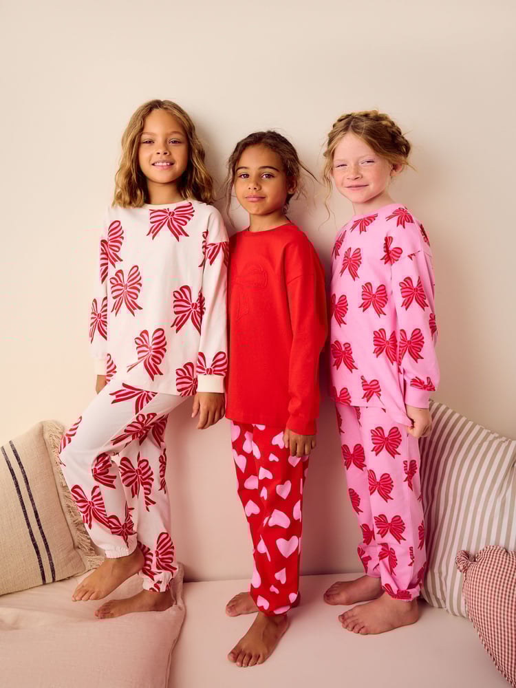 Red Bow/Heart Bow Jogger Pyjamas 3 Pack (3-16yrs) - Image 1 of 13