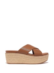 FitFlop Eloise Espadrille Leather Wedge Cross Brown Slides - Image 1 of 4