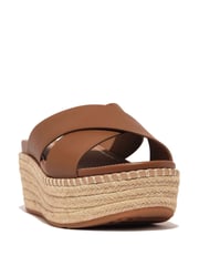 FitFlop Eloise Espadrille Leather Wedge Cross Brown Slides - Image 2 of 4