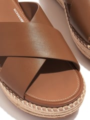 FitFlop Eloise Espadrille Leather Wedge Cross Brown Slides - Image 3 of 4