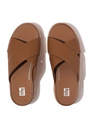 FitFlop Eloise Espadrille Leather Wedge Cross Brown Slides - Image 4 of 4