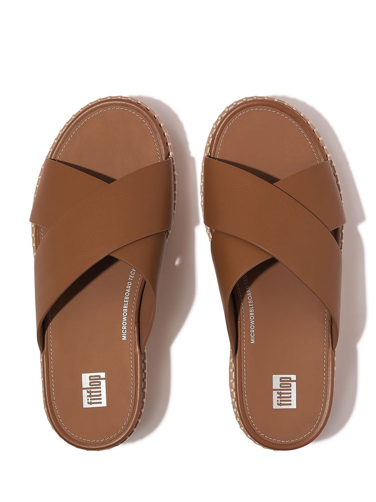 FitFlop Eloise Espadrille Leather Wedge Cross Brown Slides - Image 4 of 4