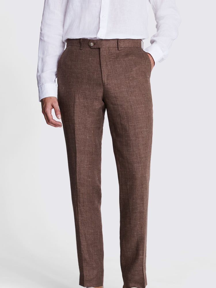 MOSS Rust Brown Tailored Fit Linen Rust Trousers - Image 1 of 3