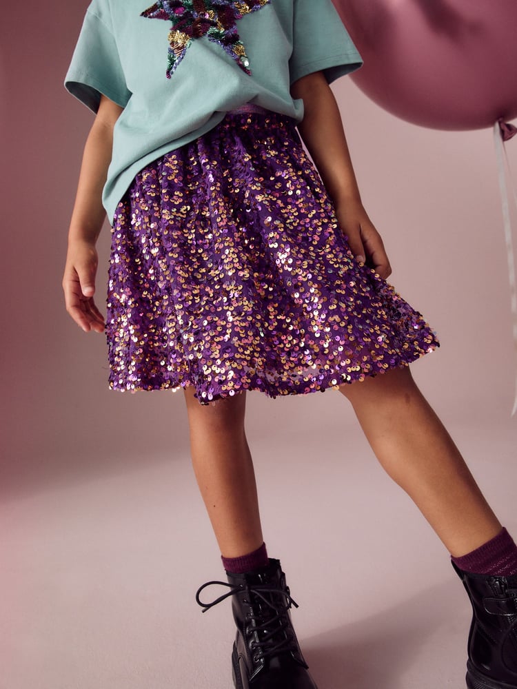 Purple Sequin Pull On Skirt (3-16yrs) - Image 1 of 7