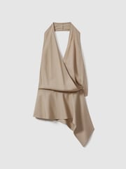 Reiss Neutral Matilda Halter Neck Draped Top - Image 2 of 6