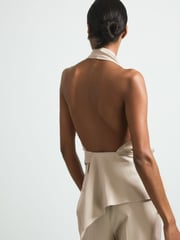 Reiss Neutral Matilda Halter Neck Draped Top - Image 4 of 6