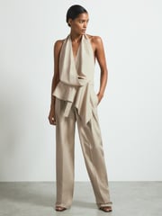 Reiss Neutral Matilda Halter Neck Draped Top - Image 5 of 6