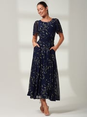 Jolie Moi Blue Elvira Print Mesh Maxi Dress - Image 4 of 6