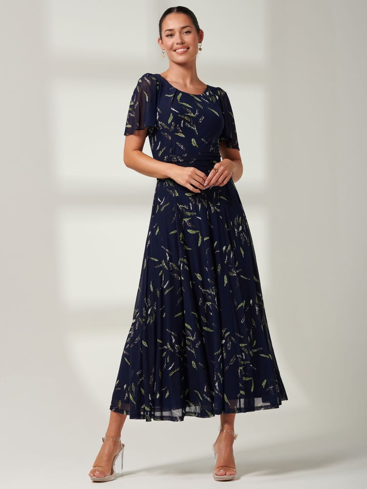 Jolie Moi Blue Elvira Print Mesh Maxi Dress - Image 6 of 6
