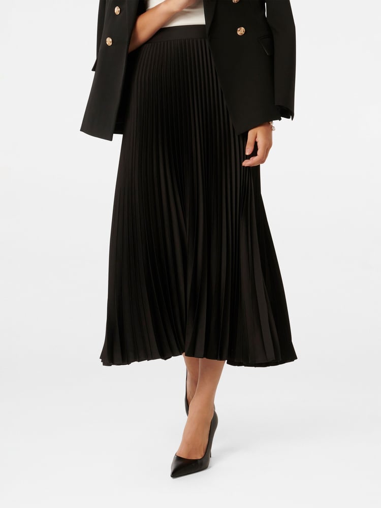 Forever New Black Estelle Satin Pleated Maxi Skirt - Image 1 of 5