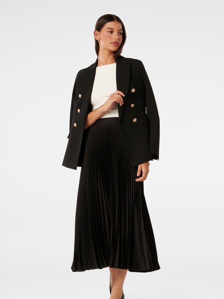 Forever New Black Estelle Satin Pleated Maxi Skirt - Image 5 of 5