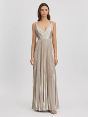 Halston Metallic Pleated Maxi Dress - Image 1 of 6