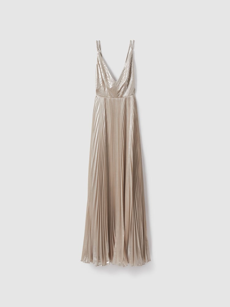 Halston Metallic Pleated Maxi Dress - Image 2 of 6