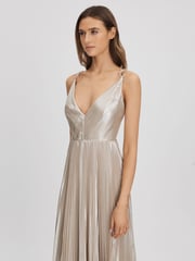 Halston Metallic Pleated Maxi Dress - Image 3 of 6