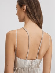 Halston Metallic Pleated Maxi Dress - Image 4 of 6
