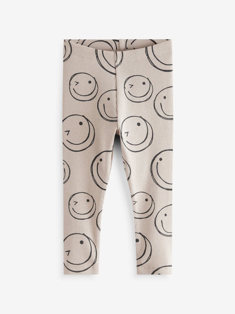 Black/Brown Happy All Over Print Ribbed Leggings 3 Pack (3mths-7yrs) - Image 2 of 7