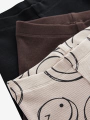 Black/Brown Happy All Over Print Ribbed Leggings 3 Pack (3mths-7yrs) - Image 6 of 7