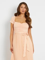 Guess Pleated Occasion Midi Dress With Linen - Image 3 of 4