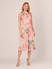 Adrianna Papell Pink Printed Midi Dress - Image 1 of 7