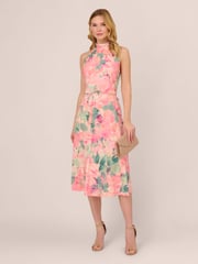 Adrianna Papell Pink Printed Midi Dress - Image 3 of 7