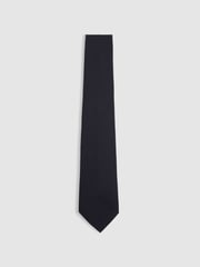 Reiss Navy Baratti Plain Woven Tie with Silk and Wool - Image 1 of 4