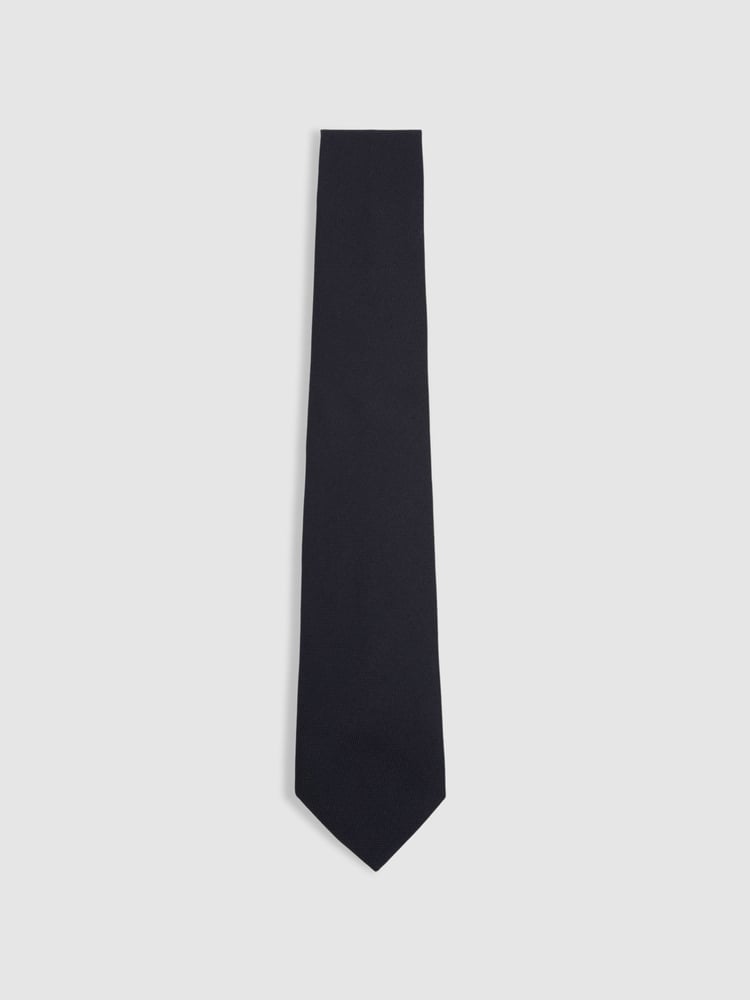 Reiss Navy Baratti Plain Woven Tie with Silk and Wool - Image 1 of 4