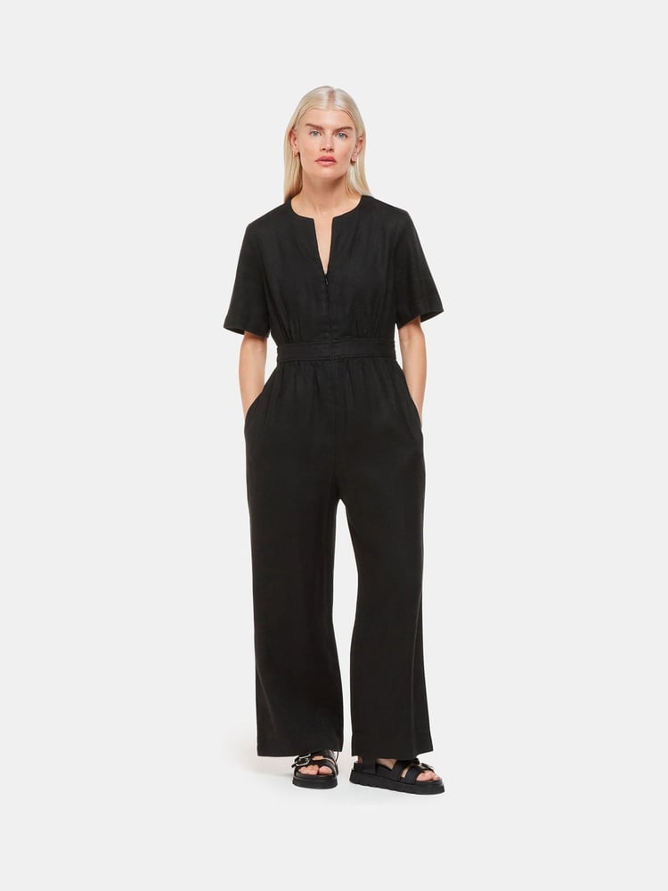 Whistles Black Petite Linen Cosima Jumpsuit - Image 1 of 5