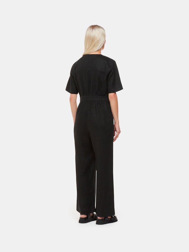 Whistles Black Petite Linen Cosima Jumpsuit - Image 2 of 5