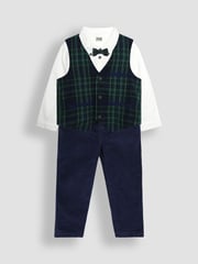 JoJo Maman Bébé Navy Tartan Waistcoat Shirt and Trousers Set - Image 3 of 12