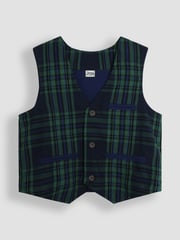 JoJo Maman Bébé Navy Tartan Waistcoat Shirt and Trousers Set - Image 4 of 12