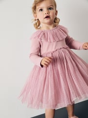 Pink Long Sleeve Mesh Dress (3mths-7yrs) - Image 1 of 8