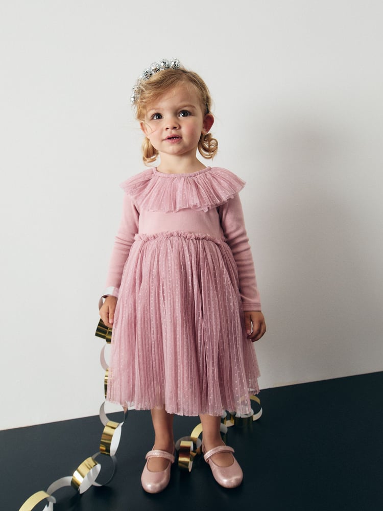 Pink Long Sleeve Mesh Dress (3mths-7yrs) - Image 2 of 8