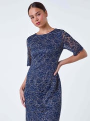 Roman Blue Lace Overlay Shift Dress - Image 1 of 5