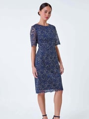 Roman Blue Lace Overlay Shift Dress - Image 2 of 5