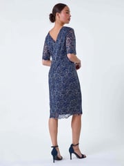 Roman Blue Lace Overlay Shift Dress - Image 3 of 5