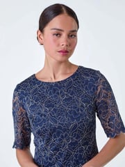 Roman Blue Lace Overlay Shift Dress - Image 4 of 5