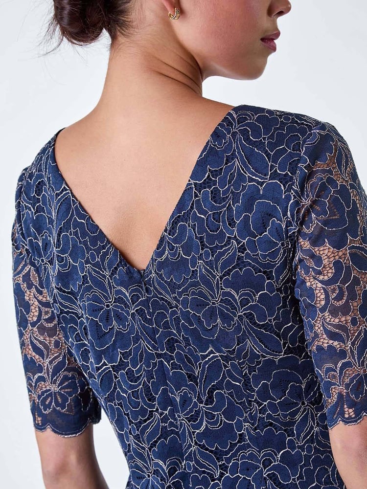 Roman Blue Lace Overlay Shift Dress - Image 5 of 5