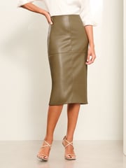 Lipsy Khaki Green Petite Faux Leather Pencil Skirt - Image 2 of 2