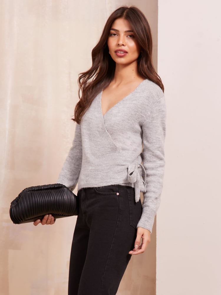 Friends Like These Grey Cosy Knitted Tie Wrap Cardigan - Image 1 of 4