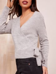 Friends Like These Grey Cosy Knitted Tie Wrap Cardigan - Image 2 of 4