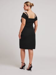 Yours Curve Black Cold Shoulder Ruched Tulip Hem Dress - Image 3 of 4