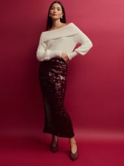 White Ecru Fluffy Off Shoulder Bardot Jumper - Image 2 of 9