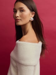 White Ecru Fluffy Off Shoulder Bardot Jumper - Image 5 of 9