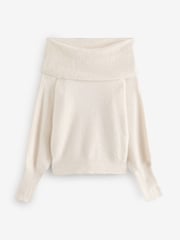 White Ecru Fluffy Off Shoulder Bardot Jumper - Image 6 of 9