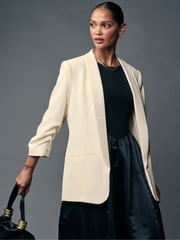 Cream Relaxed Ruched Sleeve Blazer - Image 1 of 7